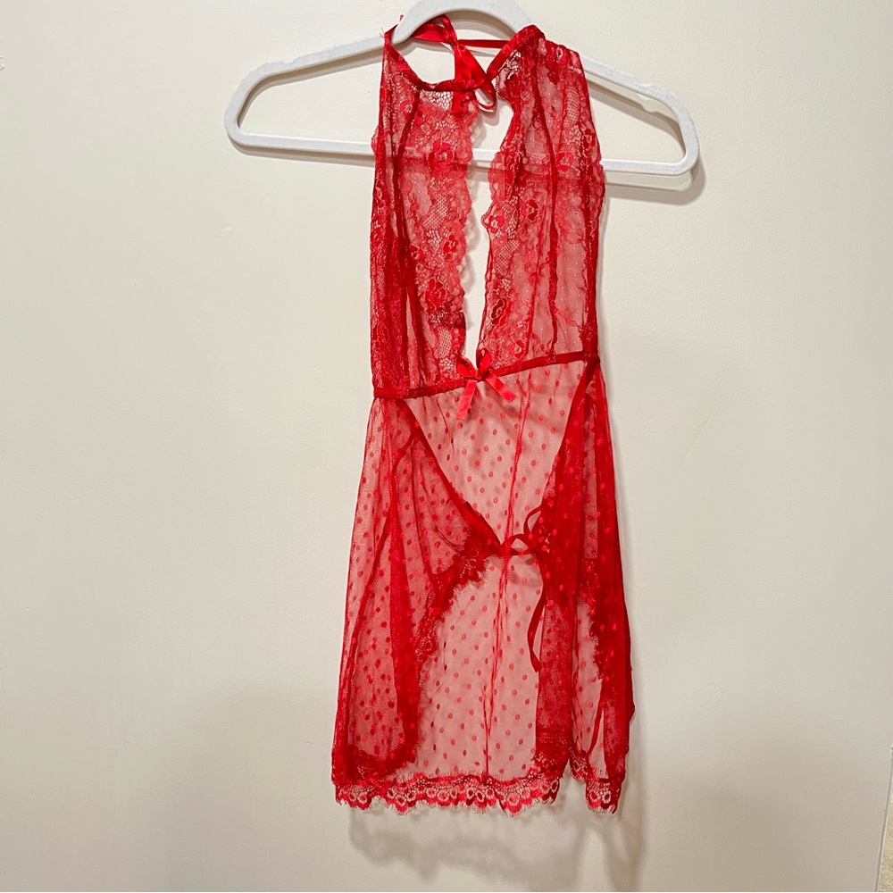 Penthouse red lace lingerie dress